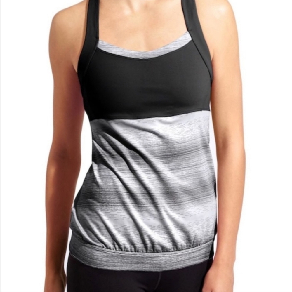 Athleta Stride Crunch And Punch Black White Tank Top Women's XXS Striped Strappy